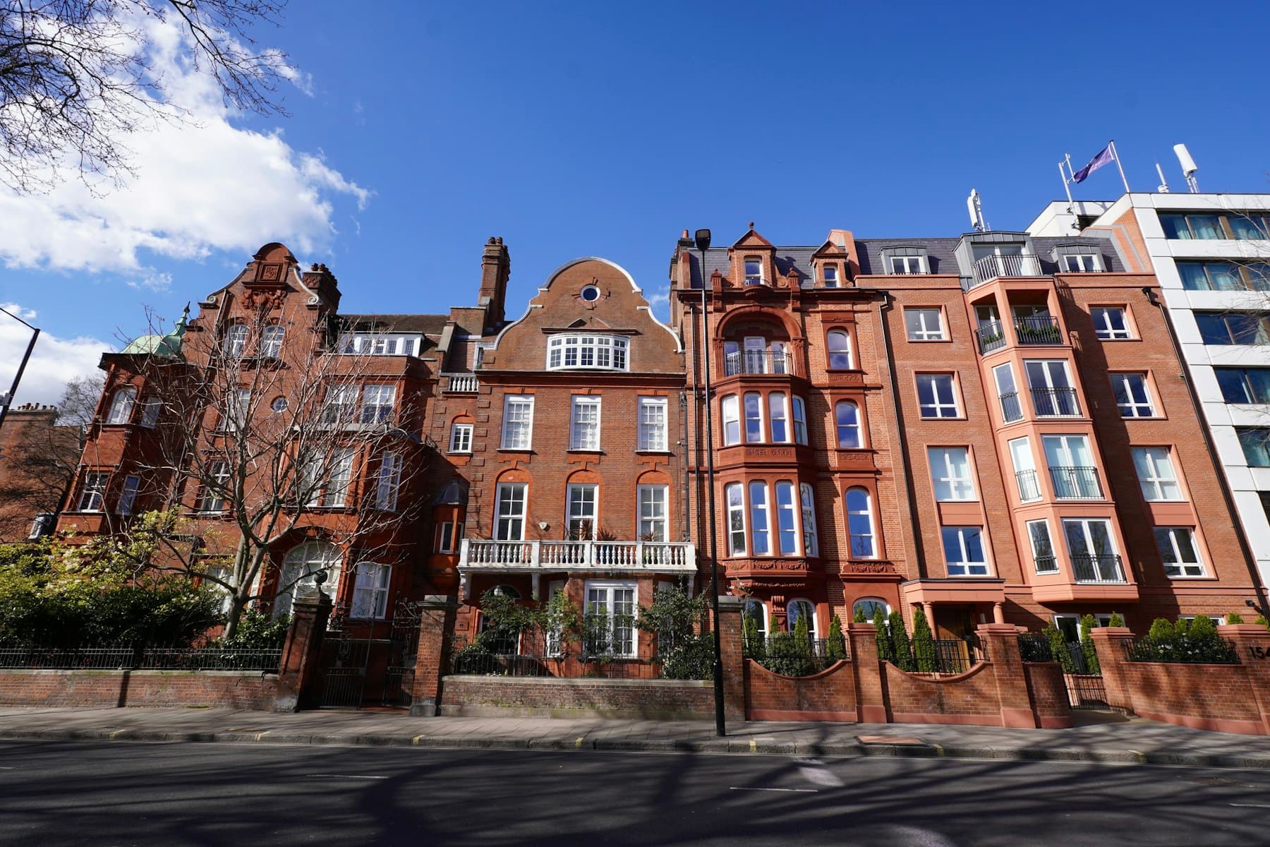 Red-brick mansion blocks on a London street